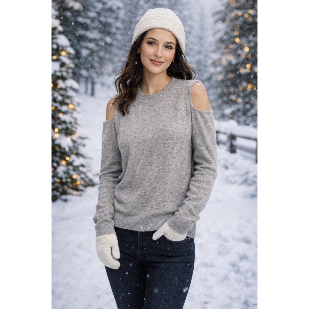 Veronica Beard Cashmere Cold Shoulder Grey Sweater Crewneck‎ Size XS